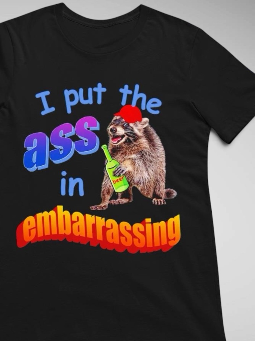Spencer’s I Put the Ass in Embarrassing Raccoon Beer Graphic Tee Men’s L